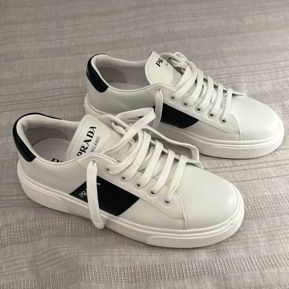 Prada Shoes - Prada Women’s Black and White Leather Sneakers